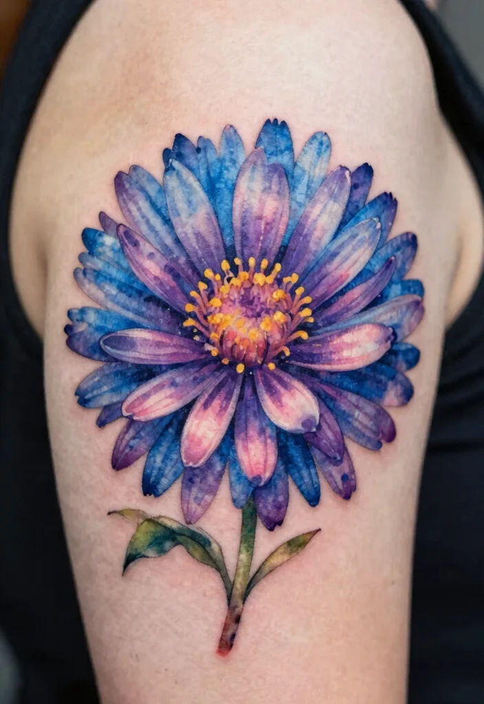 15 Aster Flower Tattoo Ideas: Delicate Floral Designs to Love - 1. Vibrant Watercolor Aster 1