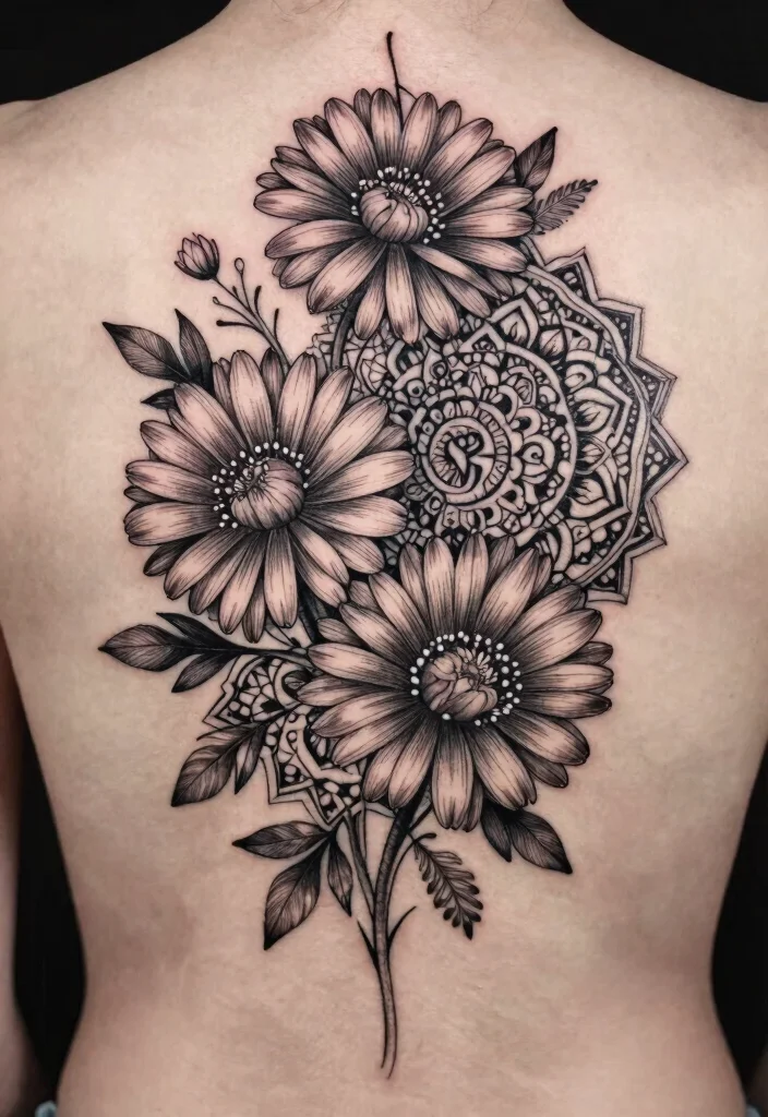 15 Aster Flower Tattoo Ideas: Delicate Floral Designs to Love - 10. Aster and Mandala Fusion 1