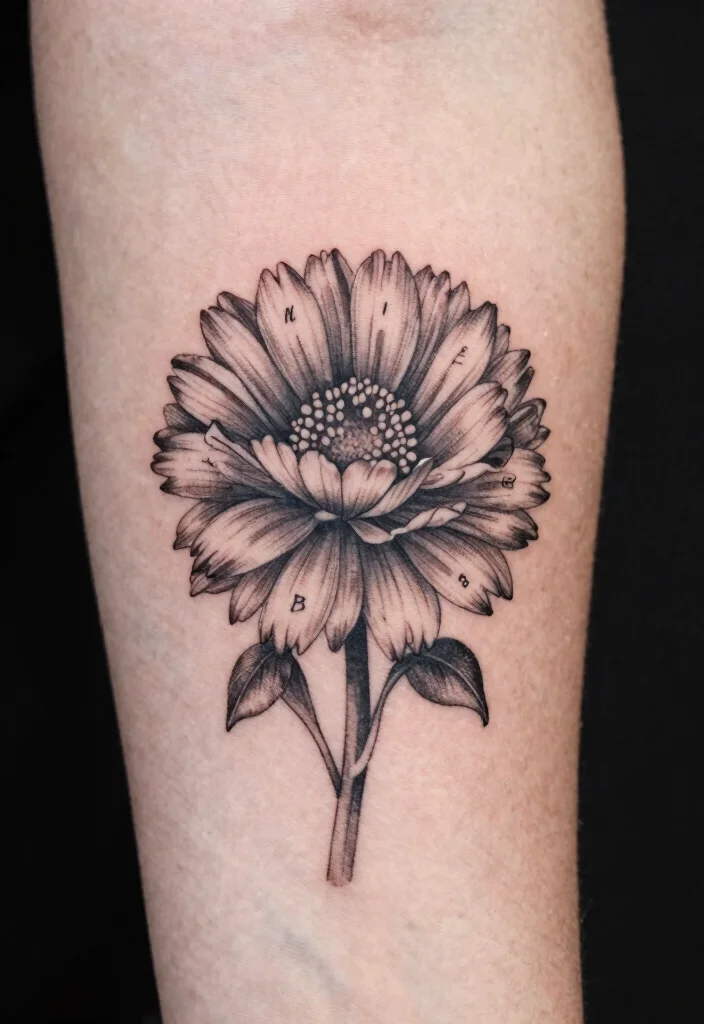 15 Aster Flower Tattoo Ideas: Delicate Floral Designs to Love - 13. Aster with Personal Touches 1
