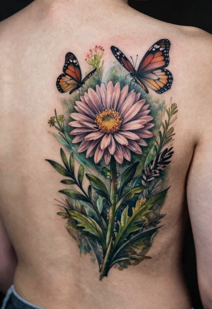 15 Aster Flower Tattoo Ideas: Delicate Floral Designs to Love - 15. Aster Flower in Nature Scene 1