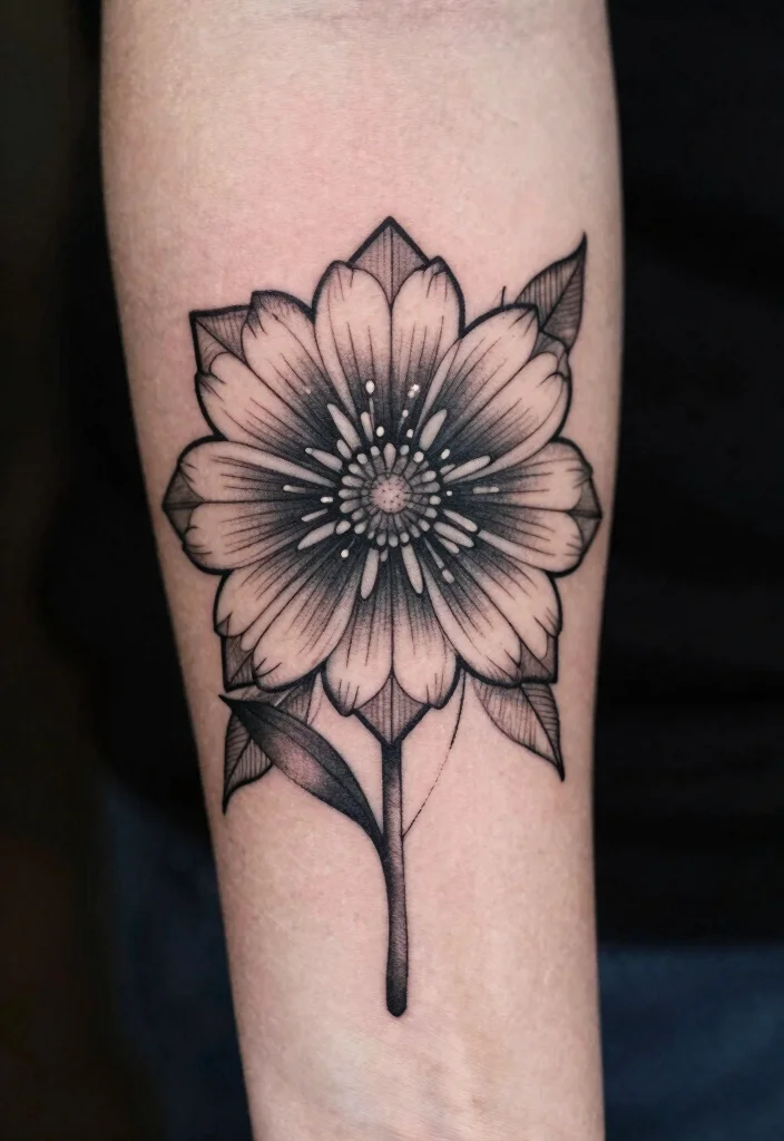 15 Aster Flower Tattoo Ideas: Delicate Floral Designs to Love - 4. Geometric Aster Design 1