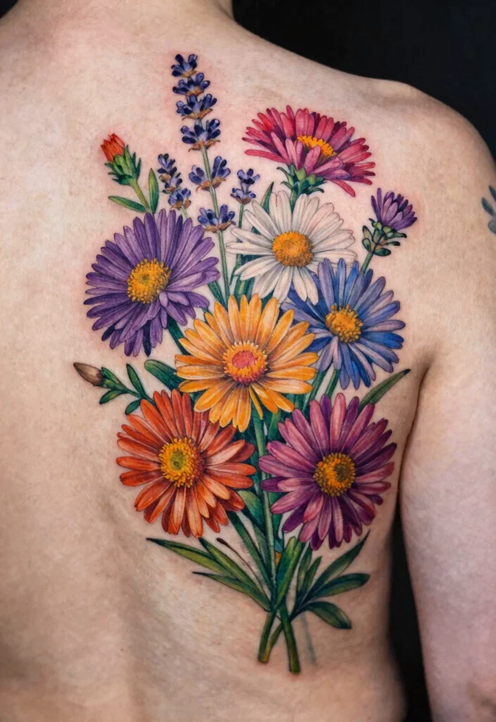 15 Aster Flower Tattoo Ideas: Delicate Floral Designs to Love - 8. Aster with Other Flowers 1