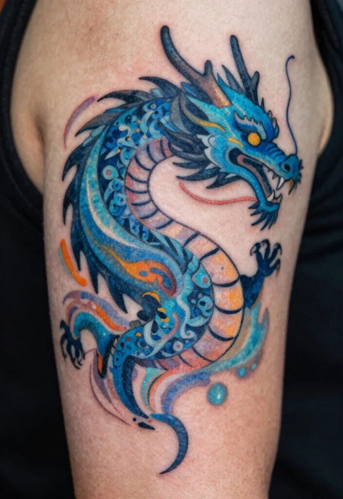 15 Blue Dragon Tattoo Ideas: Mystical, Bold, and Striking - 13. Abstract Blue Dragon Design 1