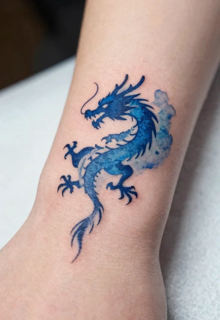 15 Blue Dragon Tattoo Ideas: Mystical, Bold, and Striking - 2. Minimalist Blue Dragon Silhouette 1