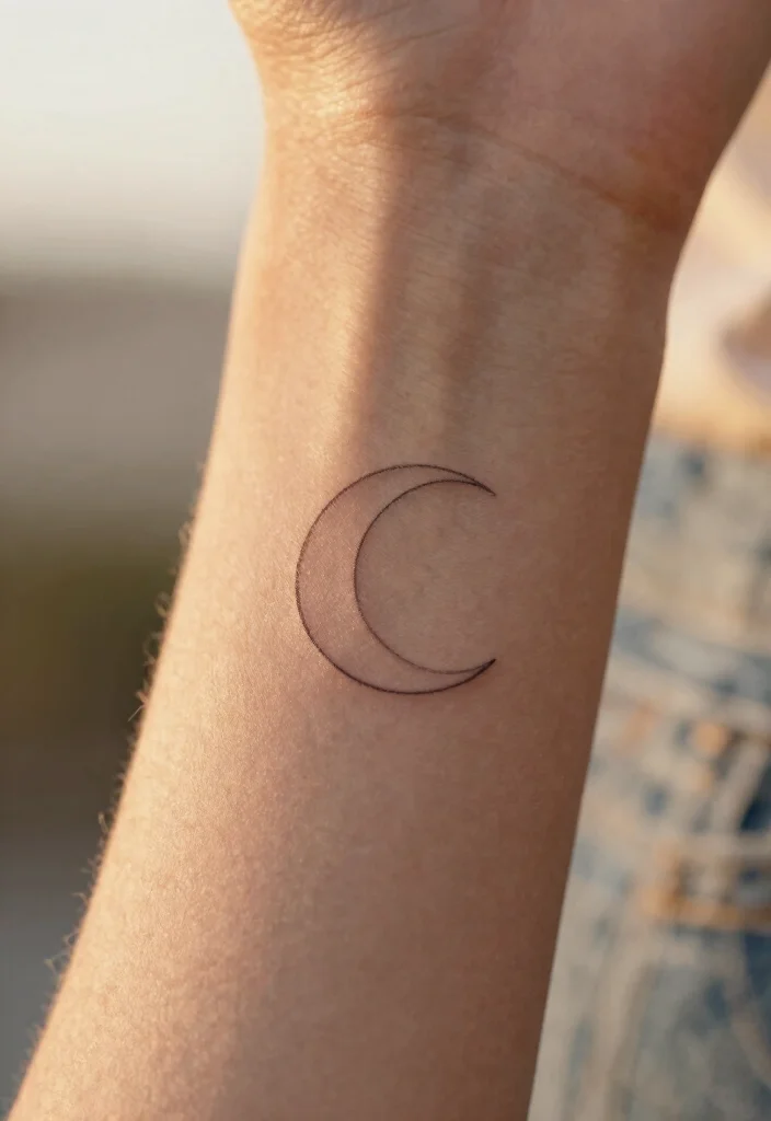 15 Crescent Moon Tattoo Ideas: Minimal, Mystical, and Timeless - 1. Minimalist Crescent Moon Outline 1