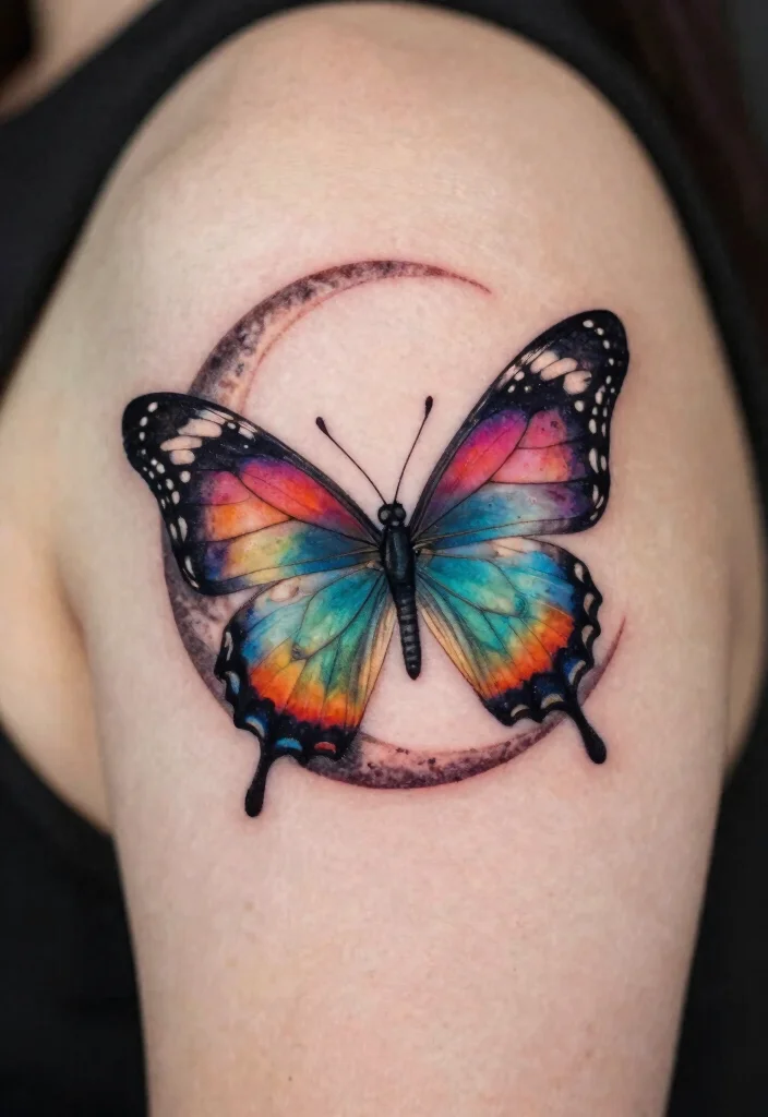 15 Crescent Moon Tattoo Ideas: Minimal, Mystical, and Timeless - 11. Crescent Moon with a Butterfly 1