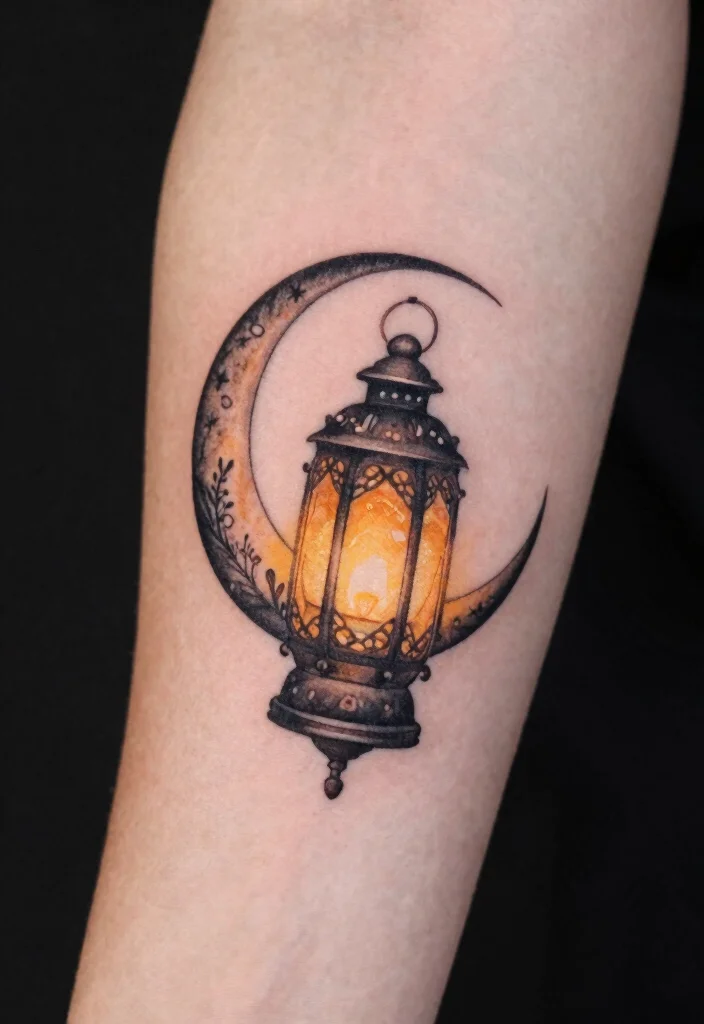 15 Crescent Moon Tattoo Ideas: Minimal, Mystical, and Timeless - 13. Crescent Moon with a Lantern 1