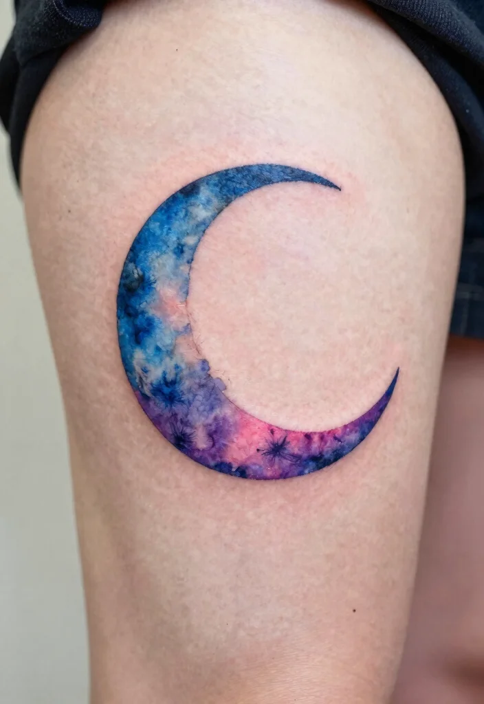 15 Crescent Moon Tattoo Ideas: Minimal, Mystical, and Timeless - 6. Crescent Moon in Watercolor Style 1