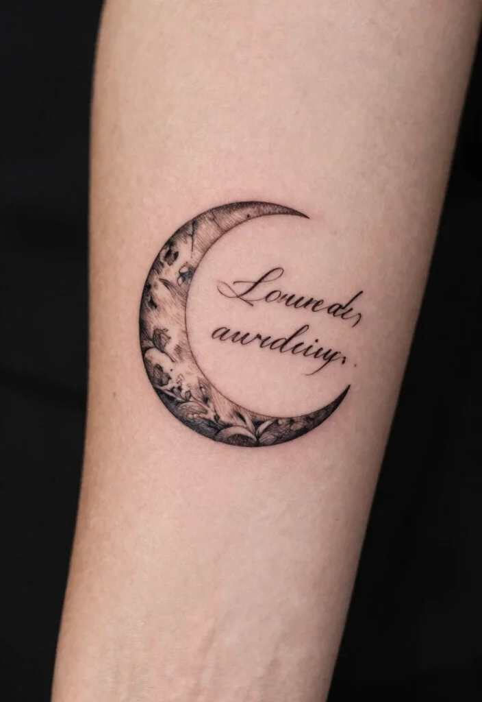 15 Crescent Moon Tattoo Ideas: Minimal, Mystical, and Timeless - 7. Crescent Moon with Quote or Phrase 1