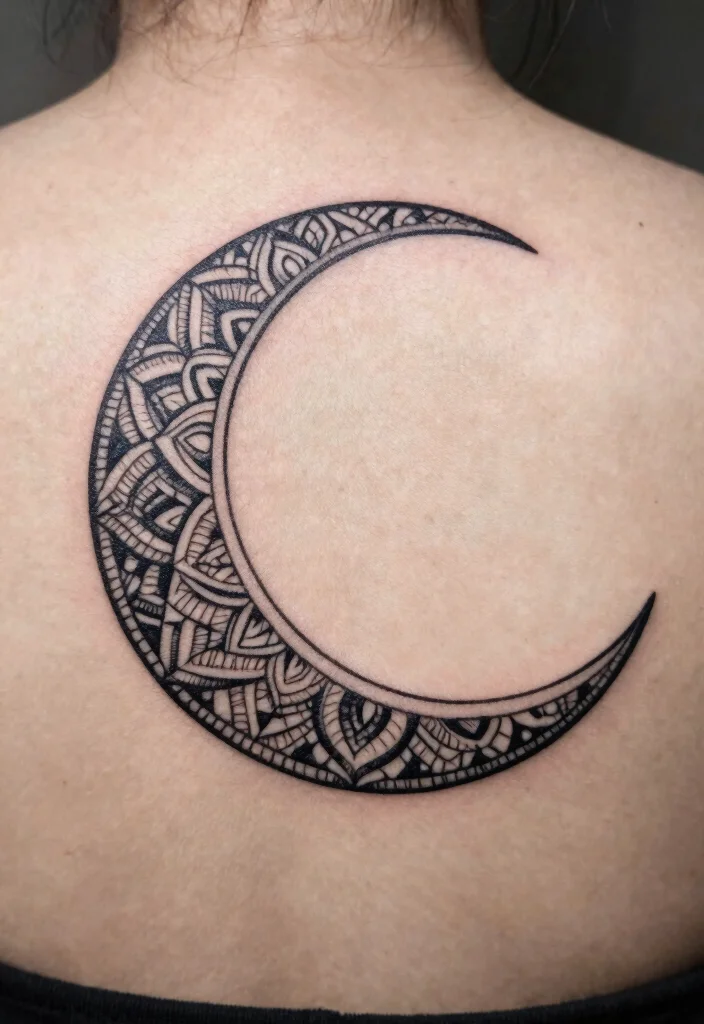 15 Crescent Moon Tattoo Ideas: Minimal, Mystical, and Timeless - 8. Crescent Moon with Mandala Patterns 1