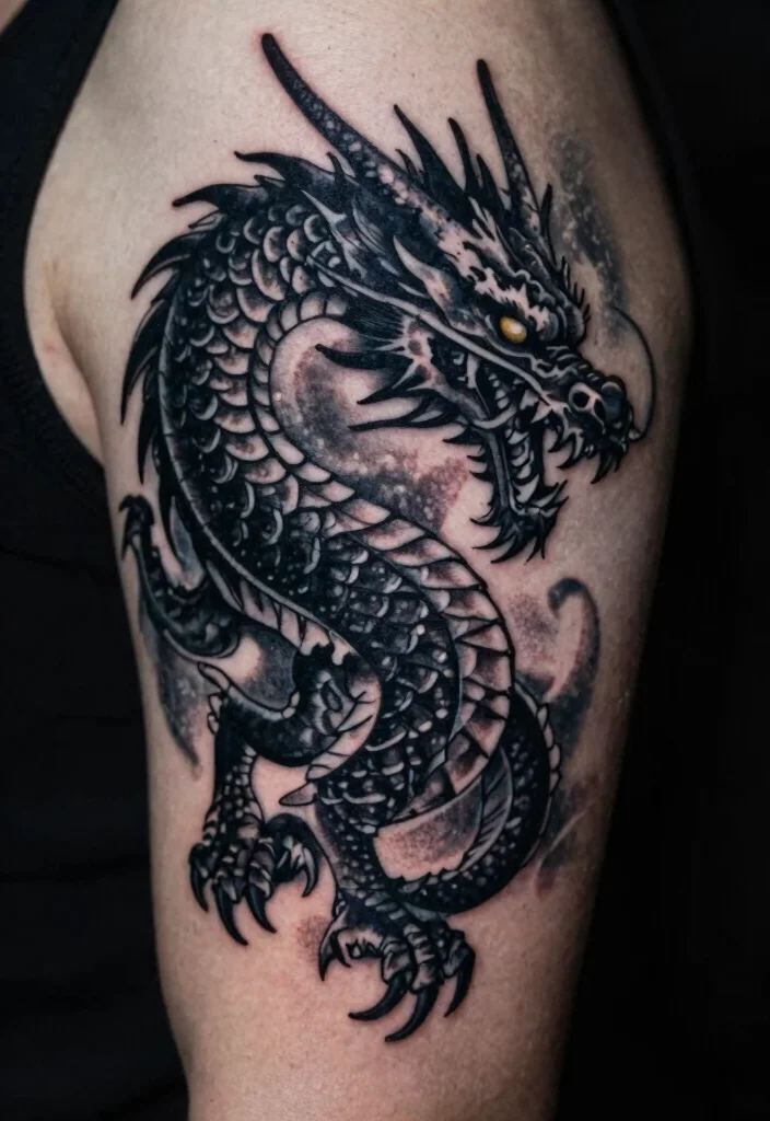 15 Dragon Tattoo Stencil Ideas Clean Sharp and Easy to Customize - 14. Noir Dragon 1