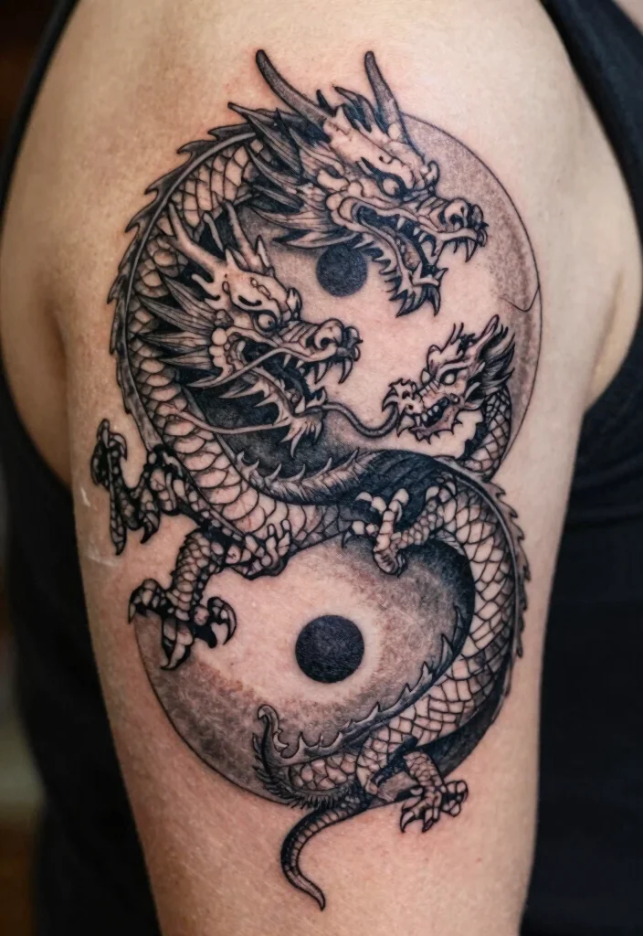 15 Dragon Tattoo Stencil Ideas Clean Sharp and Easy to Customize - 15. Yin Yang Dragon 1