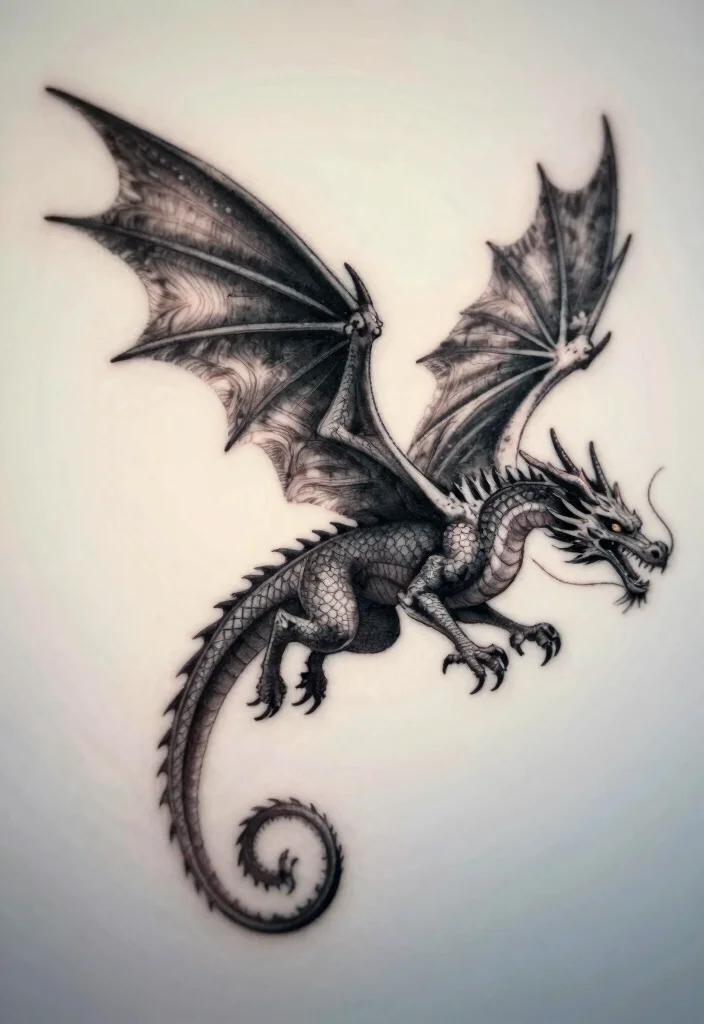 15 Dragon Tattoo Stencil Ideas Clean Sharp and Easy to Customize - 6. Dragon in Flight 1
