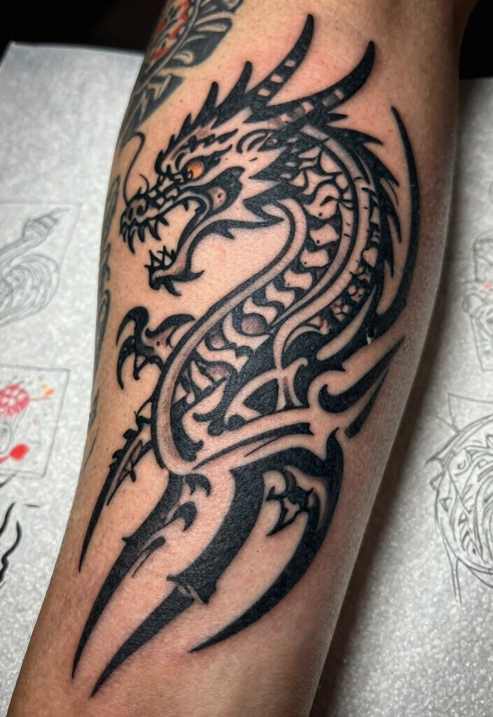 15 Dragon Tattoo Stencil Ideas Clean Sharp and Easy to Customize - 8. Tribal Dragon 1