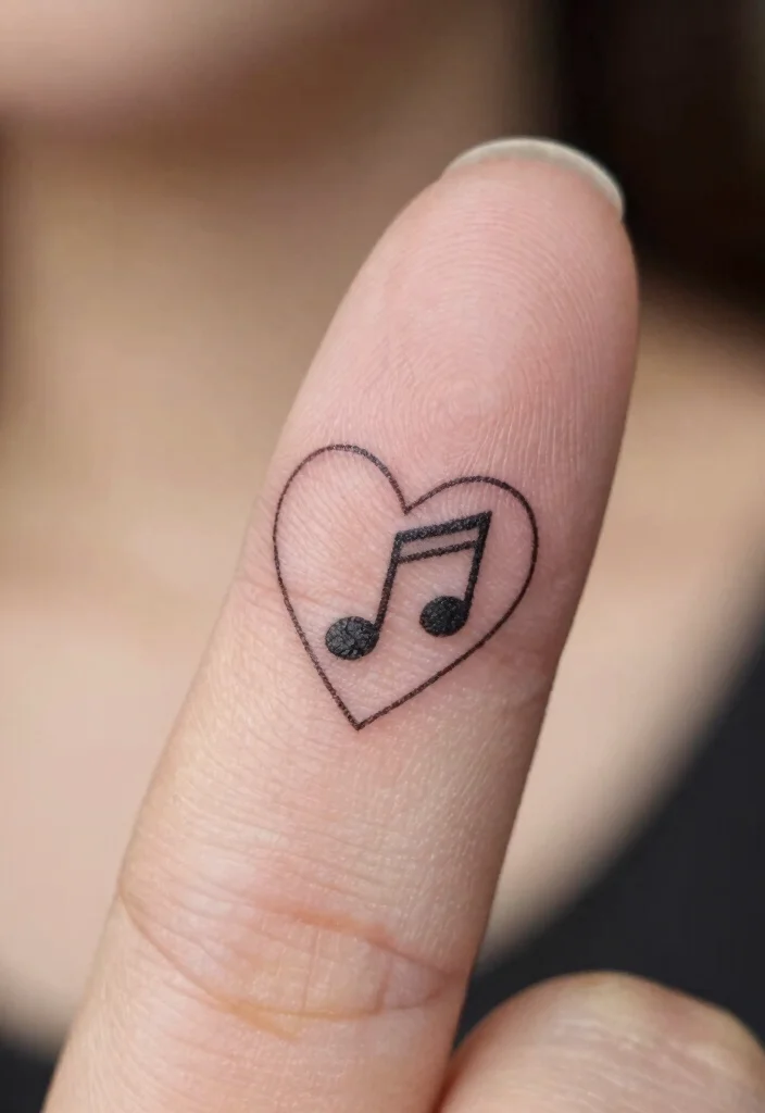 15 Finger Heart Tattoo Ideas: Tiny, Cute, and Minimal - 12. Heart with a Music Note 1