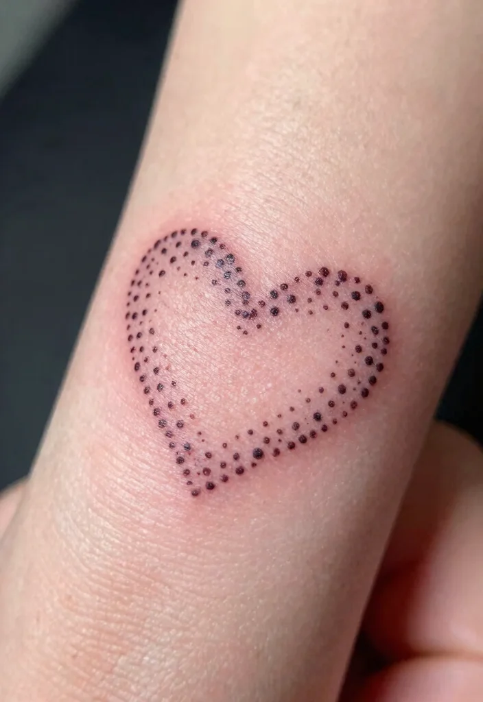 15 Finger Heart Tattoo Ideas: Tiny, Cute, and Minimal - 2. Dotted Heart 1