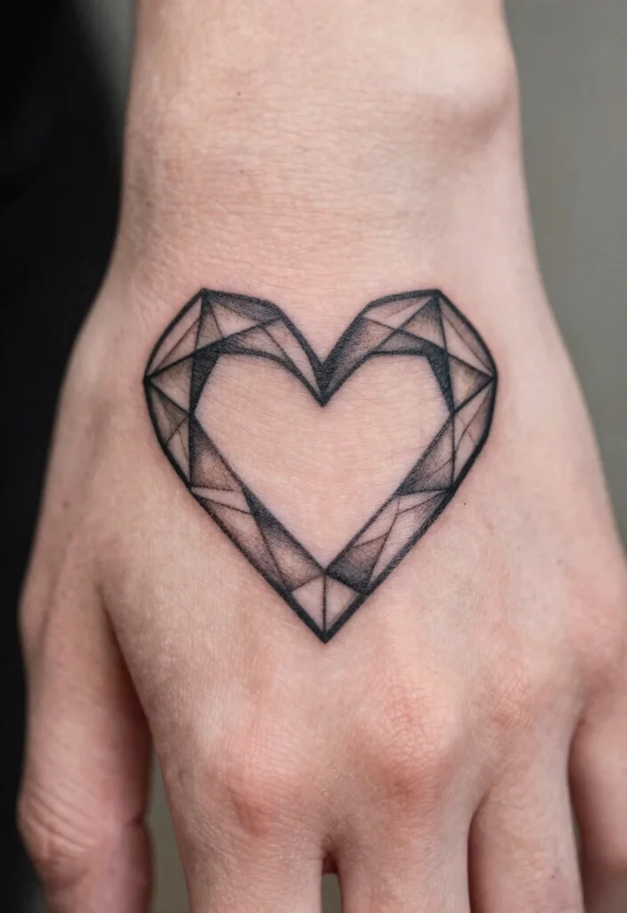 15 Finger Heart Tattoo Ideas: Tiny, Cute, and Minimal - 7. Geometric Heart 1