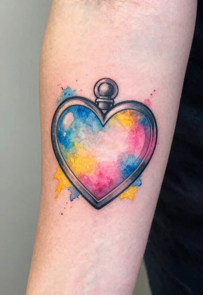 15 Heart Locket Tattoo Ideas: Romantic, Meaningful, and Classic - 11. Heart Locket with Watercolor Elements 1