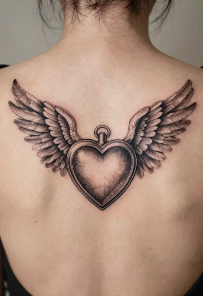 15 Heart Locket Tattoo Ideas: Romantic, Meaningful, and Classic - 12. Heart Locket with Wings 1