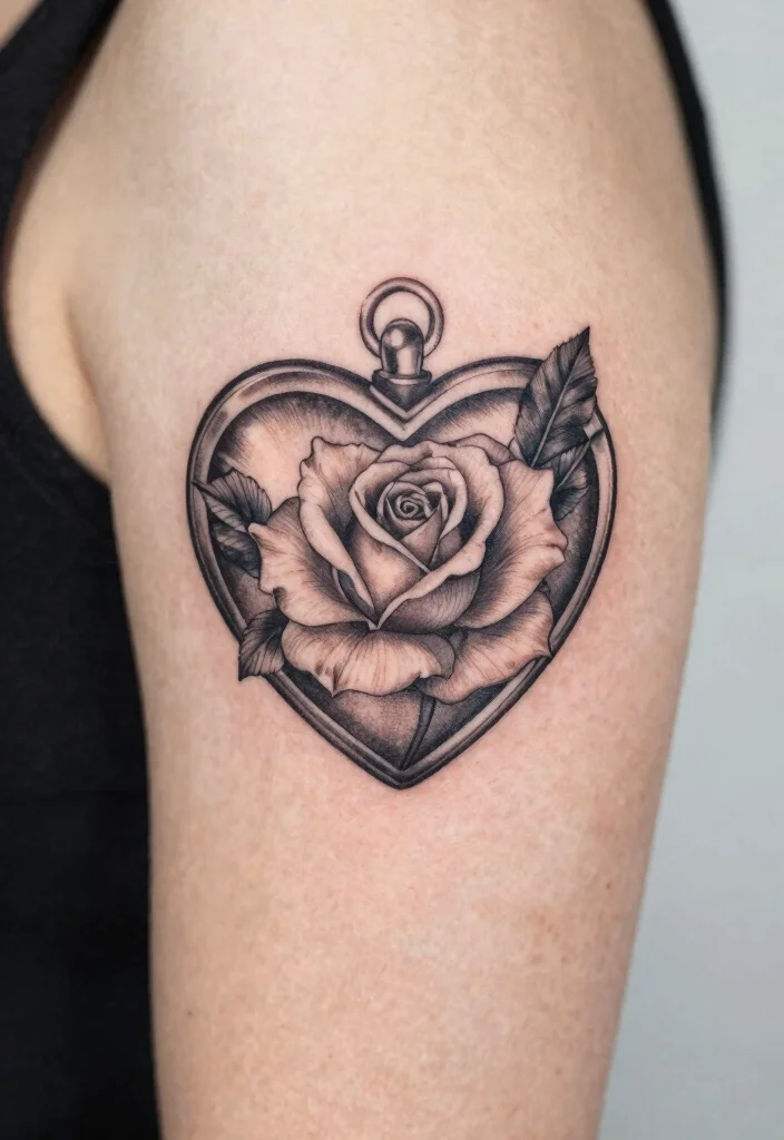 15 Heart Locket Tattoo Ideas: Romantic, Meaningful, and Classic - 14. Heart Locket with a Rose 1