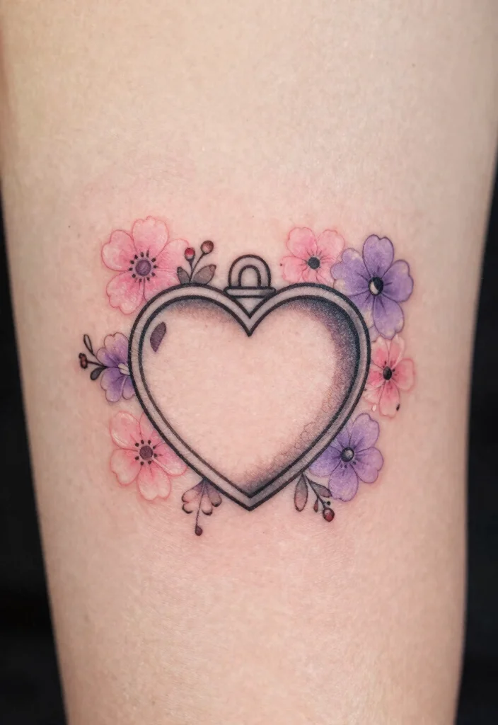 15 Heart Locket Tattoo Ideas: Romantic, Meaningful, and Classic - 2. Minimalist Heart Locket with Floral Accents 1