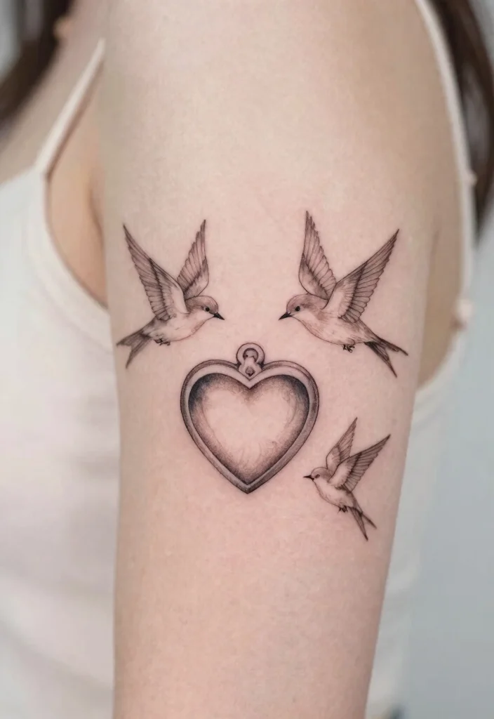 15 Heart Locket Tattoo Ideas: Romantic, Meaningful, and Classic - 7. Heart Locket with Birds 1