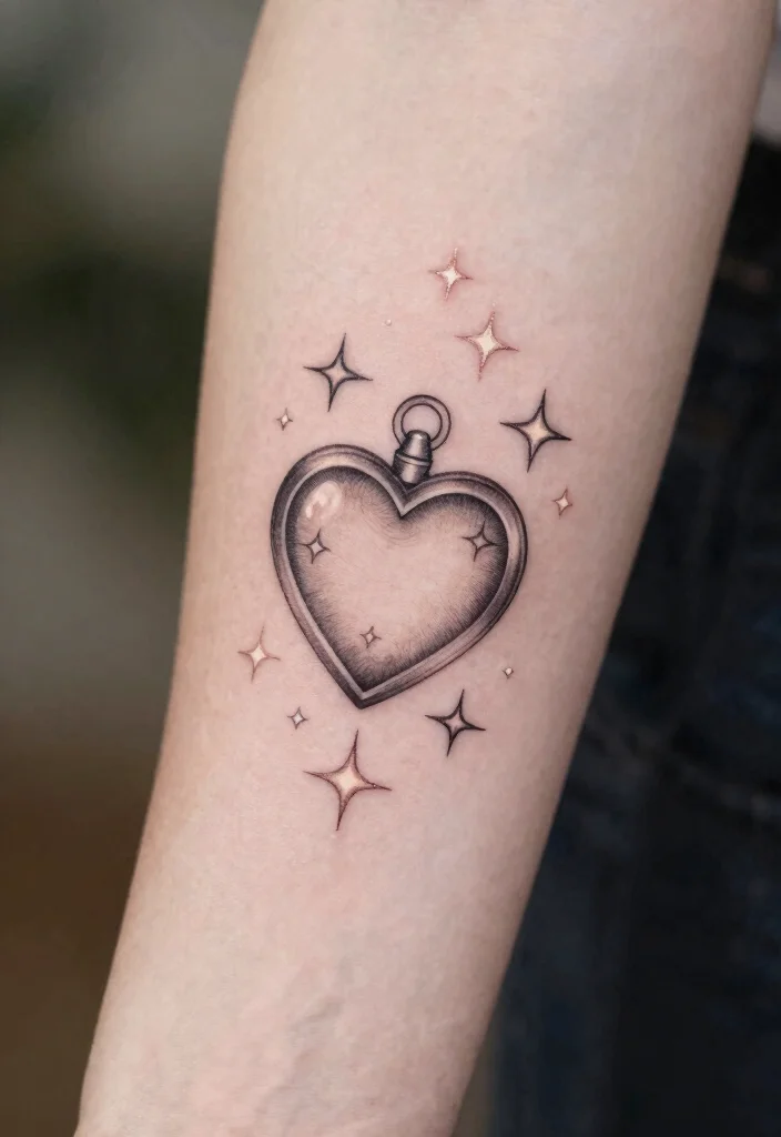 15 Heart Locket Tattoo Ideas: Romantic, Meaningful, and Classic - 8. Heart Locket with Stars 1