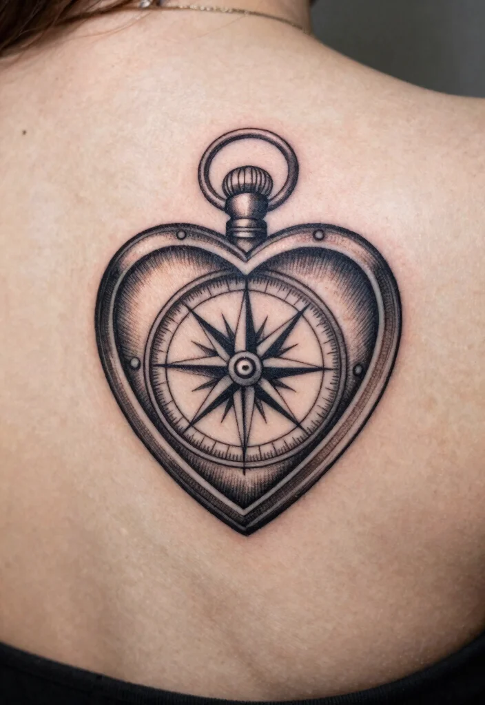15 Heart Locket Tattoo Ideas: Romantic, Meaningful, and Classic - 9. Heart Locket with a Compass 1