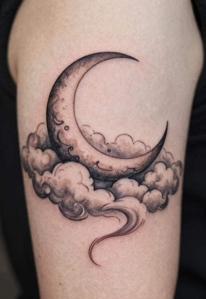 15 Jimin Moon Tattoo Ideas Inspired by Jimin Aesthetic - 15. Half Moon with Cloud 1