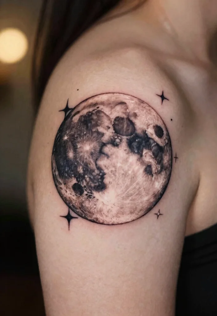 15 Jimin Moon Tattoo Ideas Inspired by Jimin Aesthetic - 2. Full Moon with Stars 1