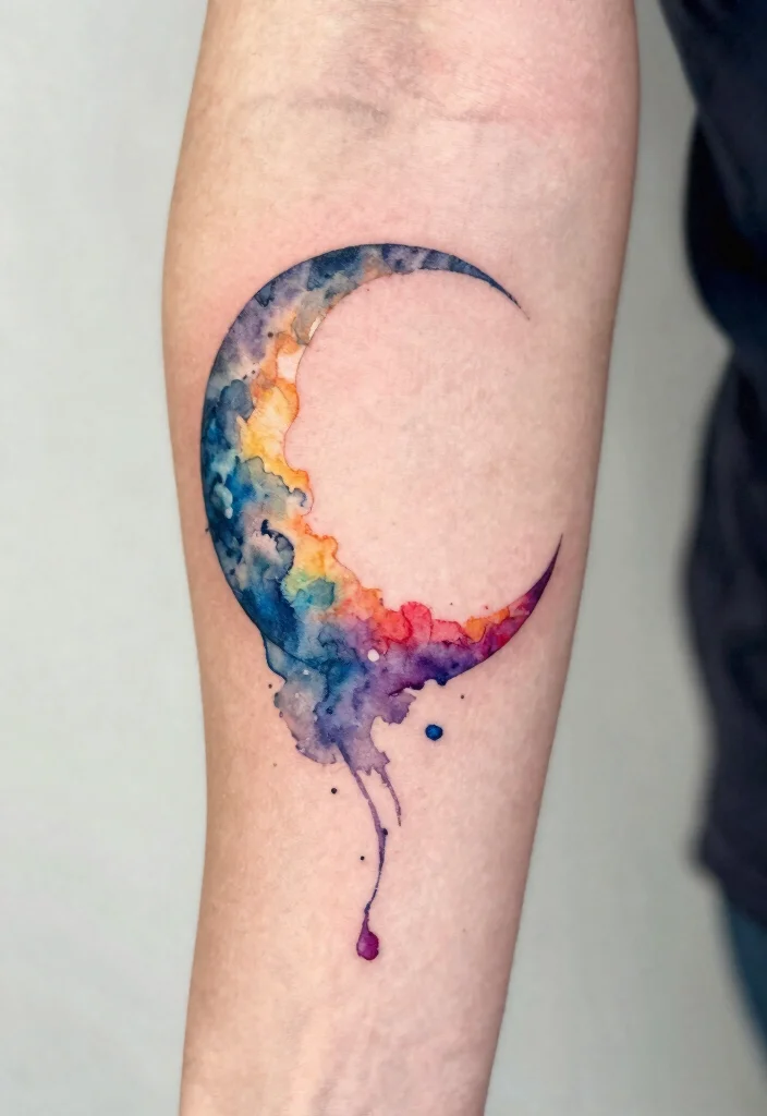 15 Jimin Moon Tattoo Ideas Inspired by Jimin Aesthetic - 9. Watercolor Moon Tattoo 1