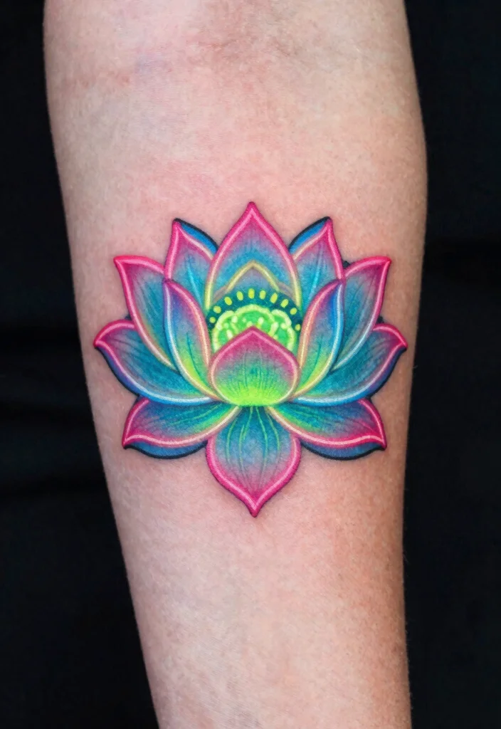 15 Lotus Flower Tattoo Ideas With Deep Spiritual Meaning - 10. Neon Lotus Ink Art 1