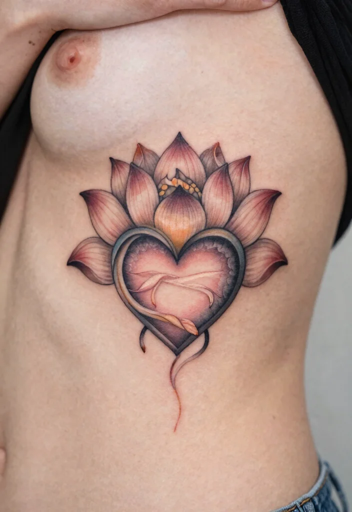 15 Lotus Flower Tattoo Ideas With Deep Spiritual Meaning - 13. Lotus and Heart Tattoo 1