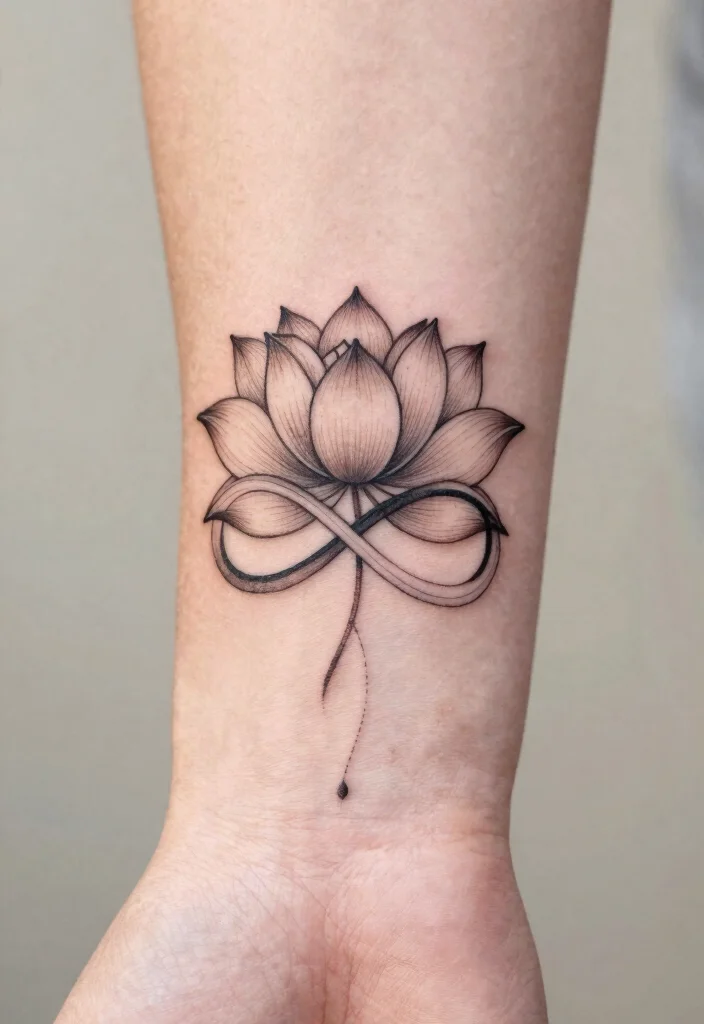 15 Lotus Flower Tattoo Ideas With Deep Spiritual Meaning - 14. Lotus and Infinity Symbol 1