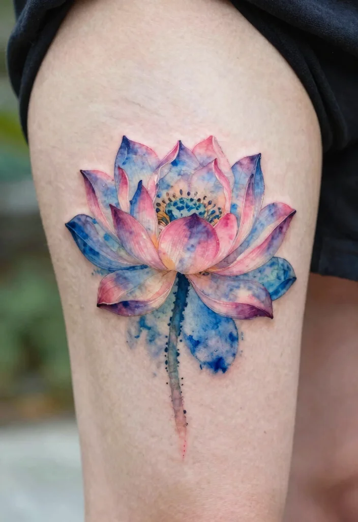 15 Lotus Flower Tattoo Ideas With Deep Spiritual Meaning - 3. Watercolor Lotus Ink Art 1
