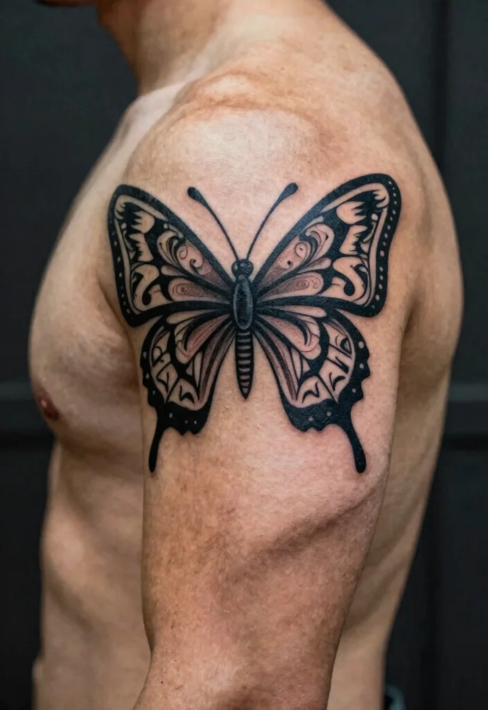 15 Men's Butterfly Tattoo Ideas: Strong, Symbolic, and Modern - 1. Tribal Butterfly Fusion 1