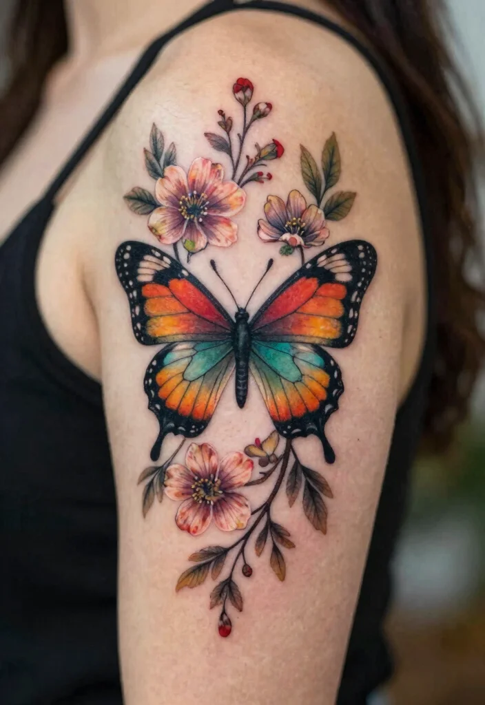 15 Men's Butterfly Tattoo Ideas: Strong, Symbolic, and Modern - 11. Butterfly with Nature Elements 1