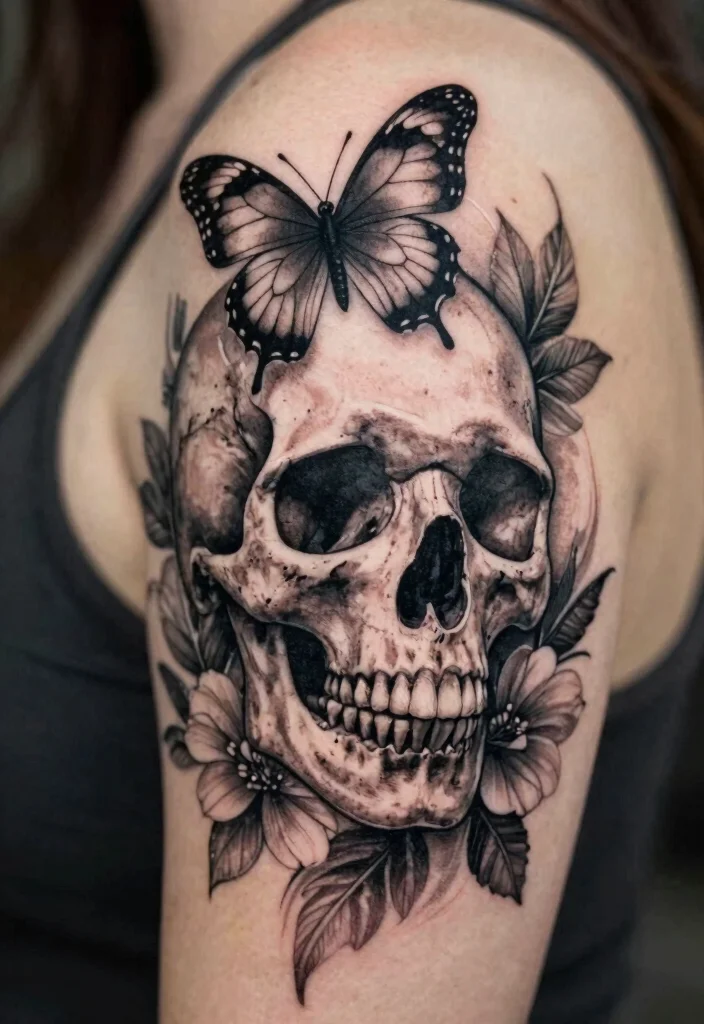 15 Men's Butterfly Tattoo Ideas: Strong, Symbolic, and Modern - 6. Butterfly and Skull Combination 1