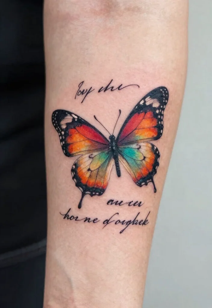 15 Men's Butterfly Tattoo Ideas: Strong, Symbolic, and Modern - 7. Butterfly with Script 1