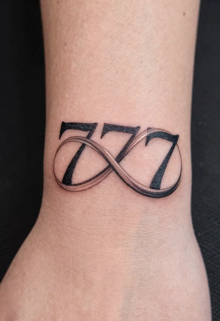 15 Minimalist 777 Angel Number Tattoo Ideas: Lucky Spiritual Designs - 5. 777 with Infinity Symbol 1