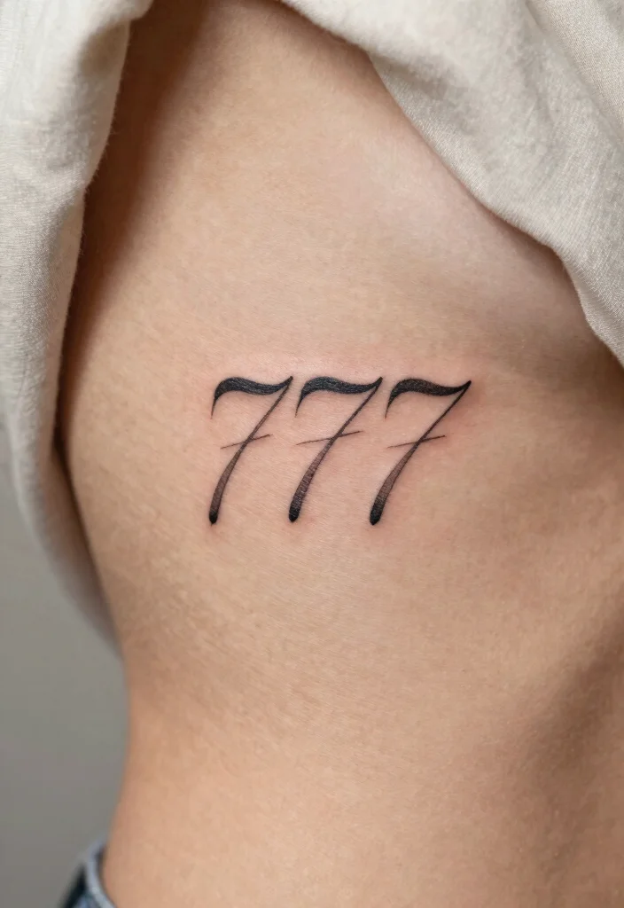 15 Minimalist 777 Angel Number Tattoo Ideas: Lucky Spiritual Designs - 6. Minimalist Script 777 Tattoos 1
