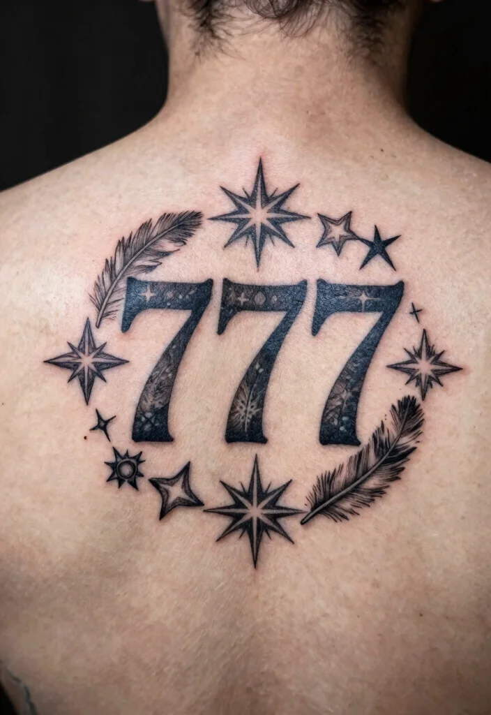 15 Minimalist 777 Angel Number Tattoo Ideas: Lucky Spiritual Designs - 7. 777 Angel Number with Symbolic Elements 1