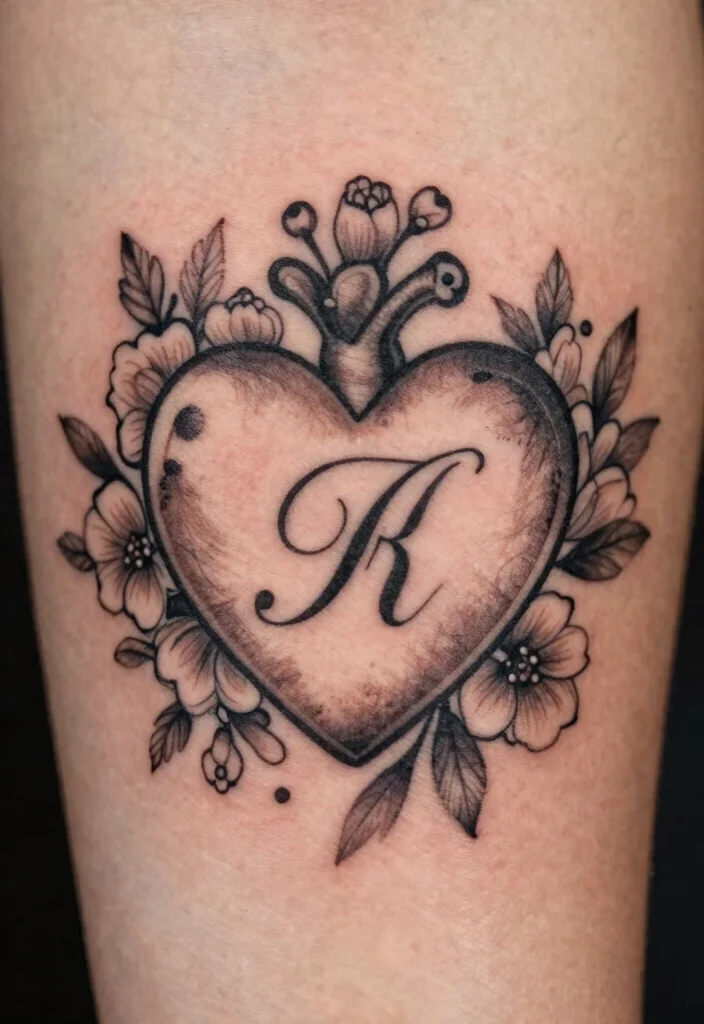 15 Mom Heart Tattoo Ideas Emotional Simple and Full of Love - 1. Classic Heart with Initials 1
