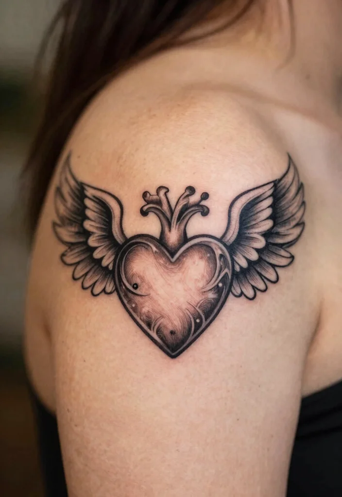 15 Mom Heart Tattoo Ideas Emotional Simple and Full of Love - 12. Heart with Wings 1