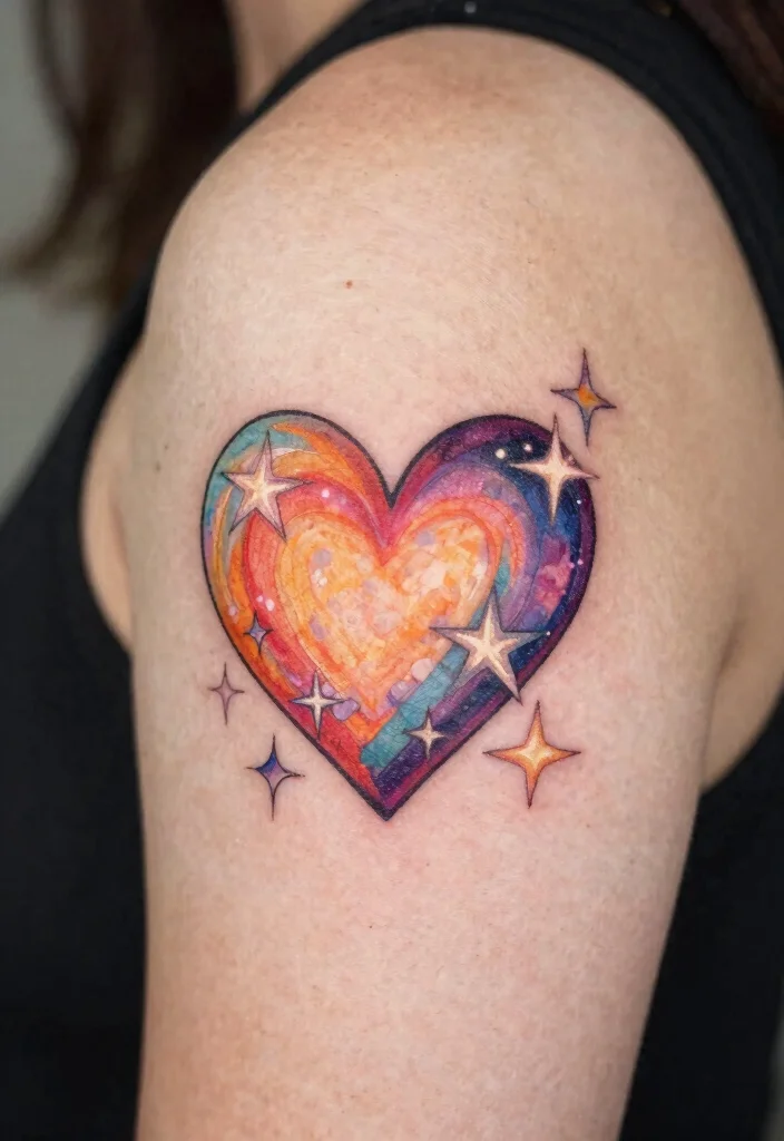 15 Mom Heart Tattoo Ideas Emotional Simple and Full of Love - 14. Heart with Stars 1