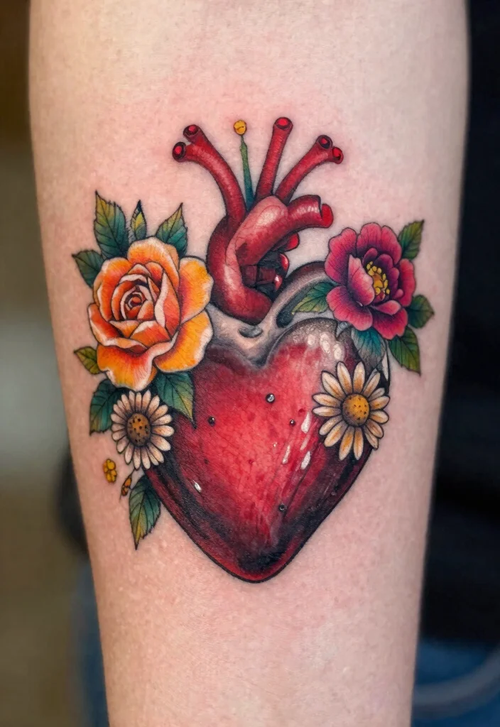 15 Mom Heart Tattoo Ideas Emotional Simple and Full of Love - 4. Heart with Flowers 1