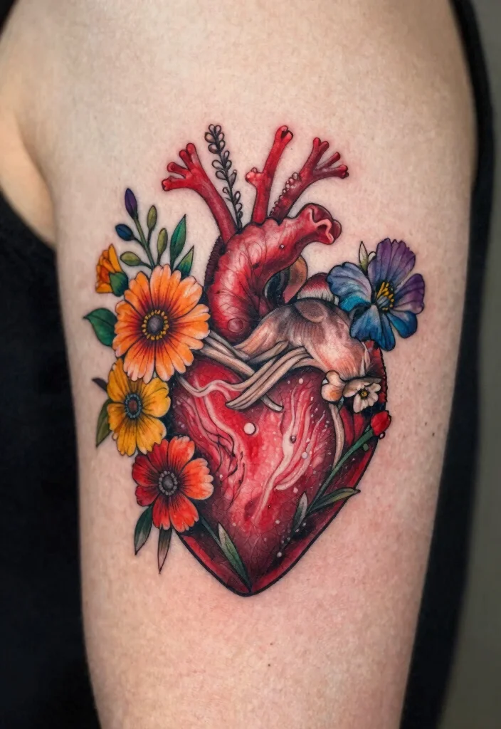 15 Mom Heart Tattoo Ideas Emotional Simple and Full of Love - 7. Heart with Birth Flowers 1
