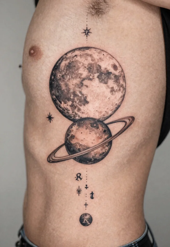 15 Moon and Saturn Tattoo Ideas: Cosmic Deep and Unique - 10. Personal Journey Tattoo 1