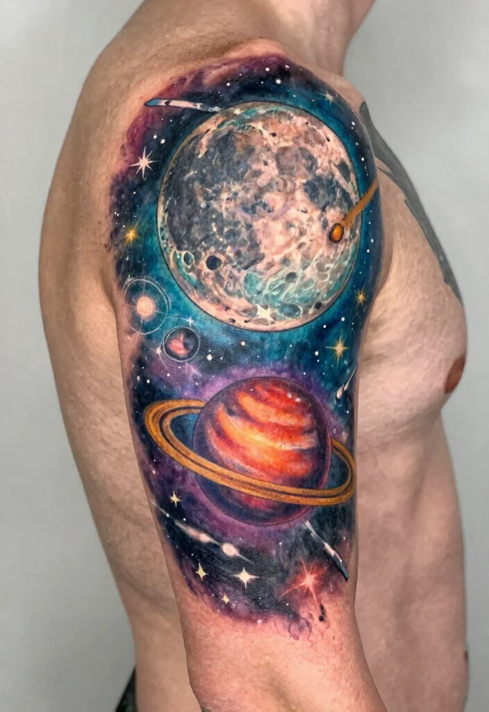 15 Moon and Saturn Tattoo Ideas: Cosmic Deep and Unique - 11. Outer Space Elements 1