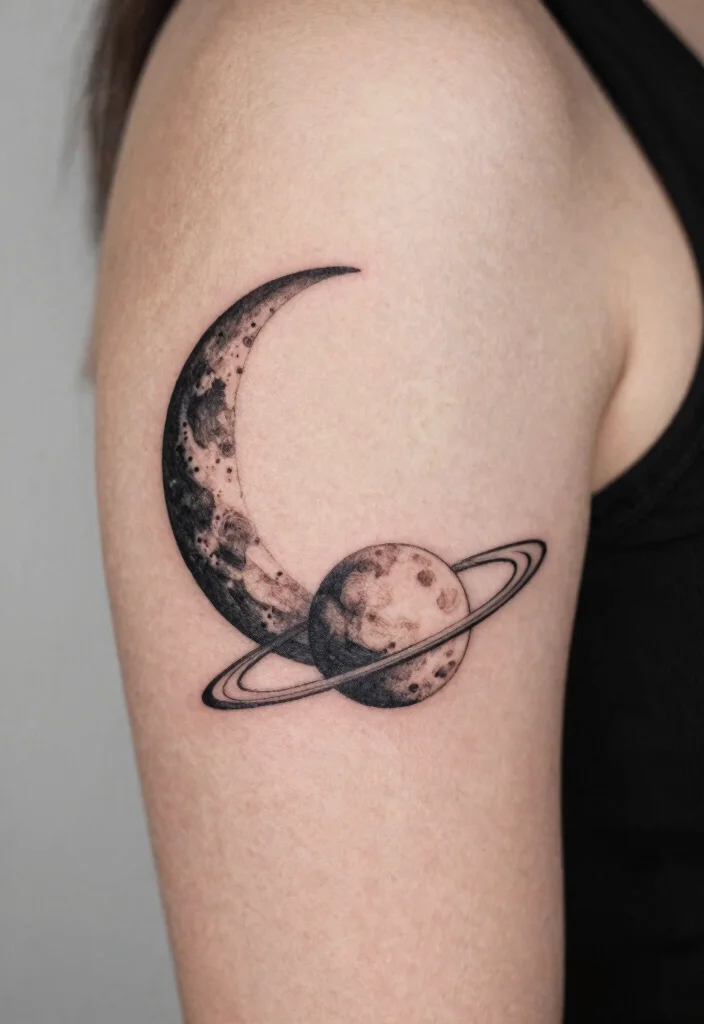 15 Moon and Saturn Tattoo Ideas: Cosmic Deep and Unique - 14. Understated Black Ink 1
